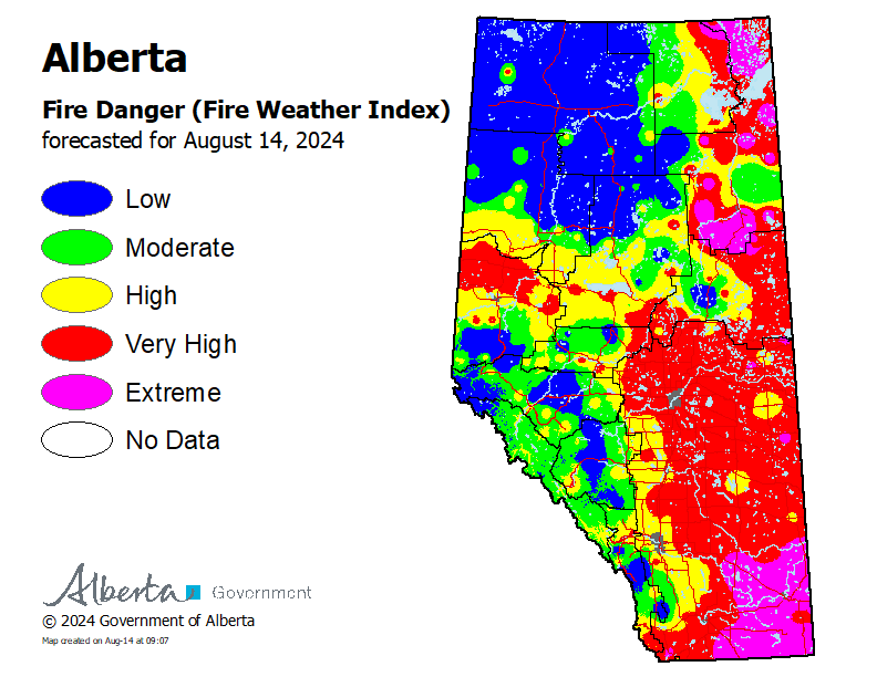 Fire danger map - Aug 14 2024