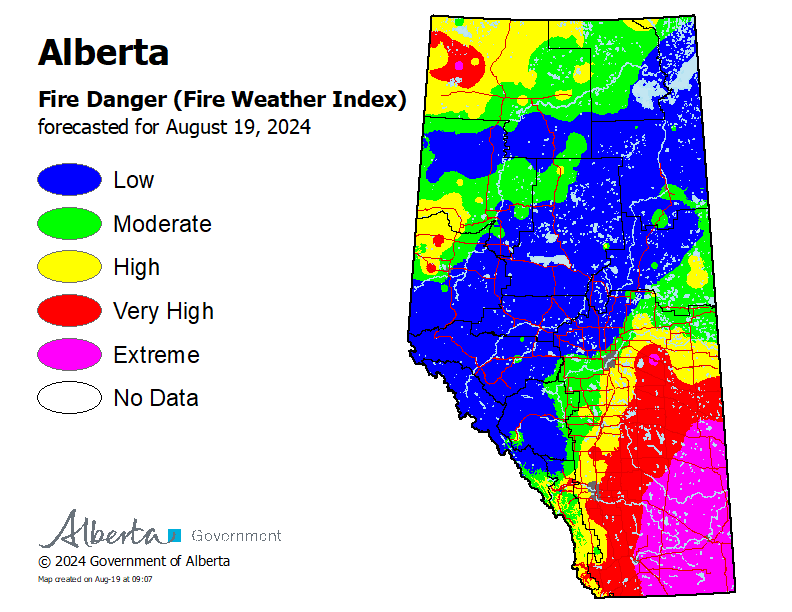 Fire danger map - Aug 19 2024