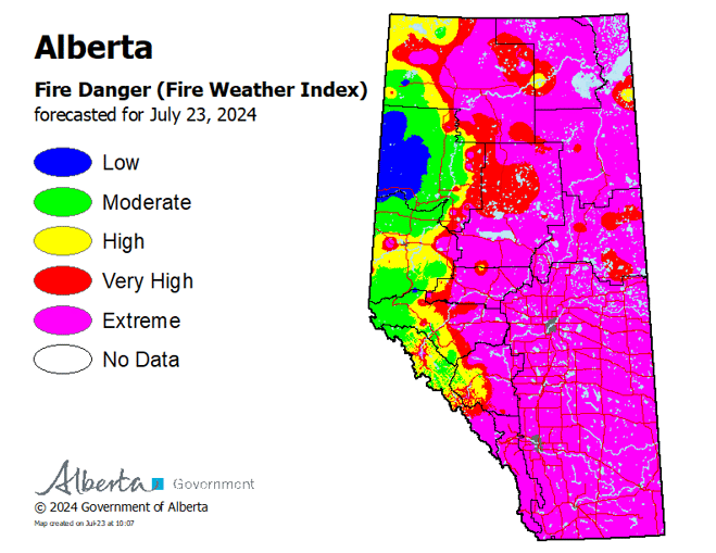 Fire danger map - July 23 2024