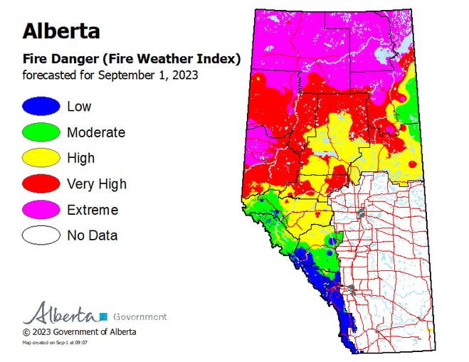 fire danger map - Sept 1 2023